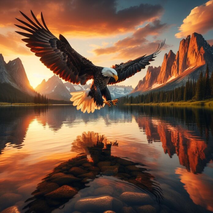 The Majesty of Montana Bald Eagle Soaring Over Pristine Lakes